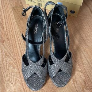 Michael Kors Black and Silver Glitter Chain Heels